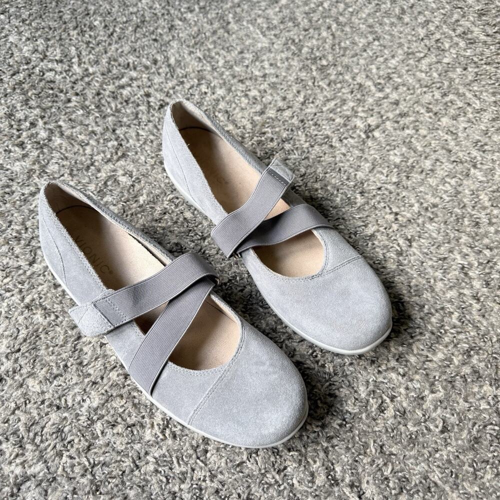 Vionic 9.5 Shelby Gray Mary Jane Comfort Shoes Flats Suede Comfort Orthotic - Picture 2 of 8